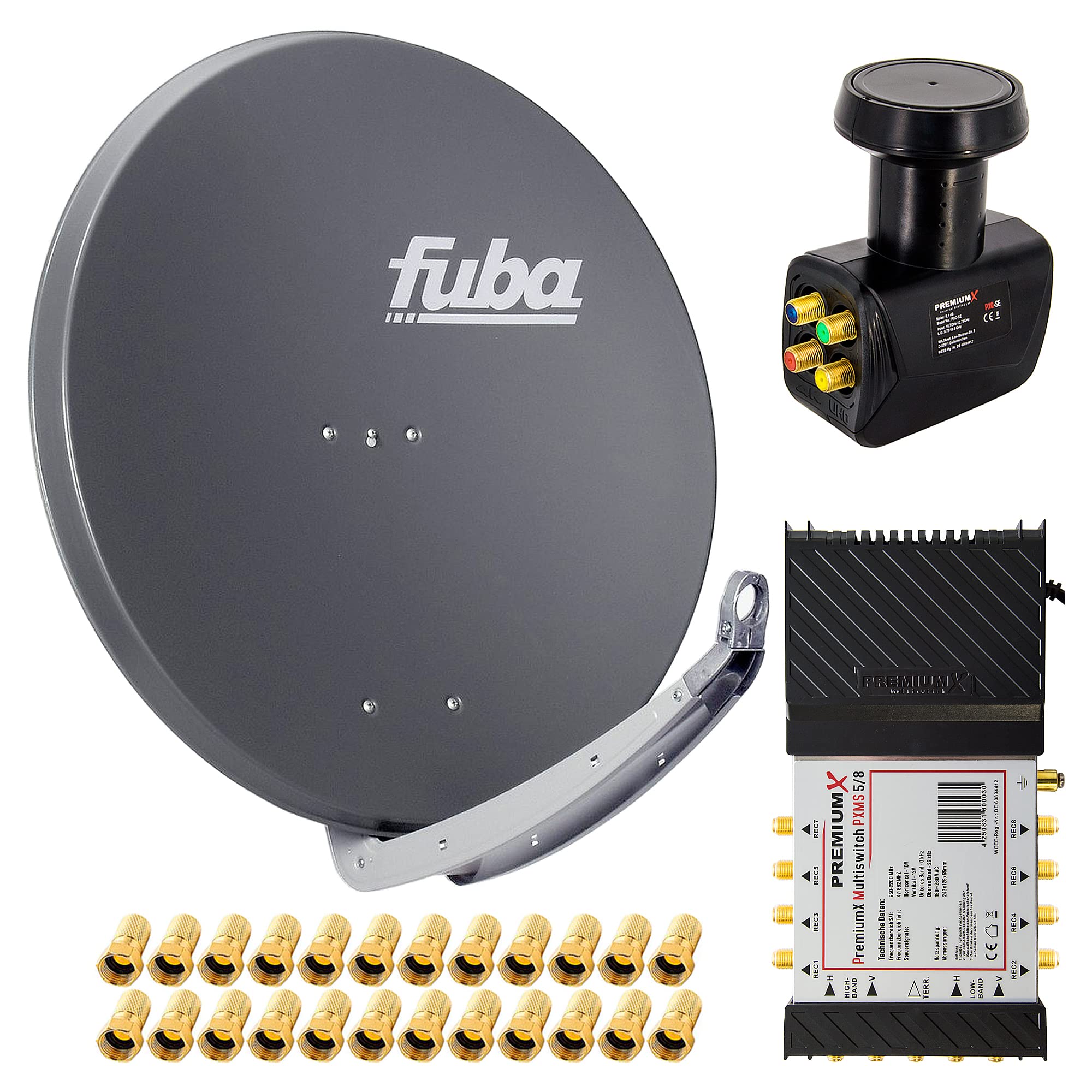 Fuba Sat Anlage 8 Teilnehmer | DAA 780 W Satellitenschüssel 80cm Alu Weiß * + Fuba DEK 818 Octo LNB 8 Teilnehmer Mit LTE-Störfilter