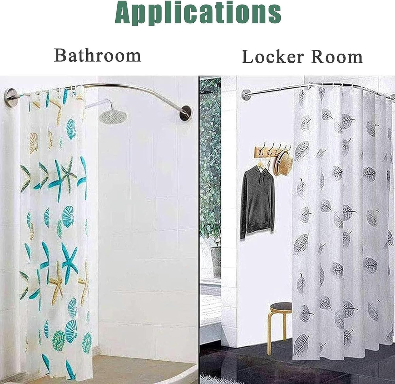 Adjustable L Shaped Shower Curtain Rod, Curved Shower Curtain Rod Rail 304 Stainless, Drill Free Install, for Bathroom, Clothing Store, Private Space