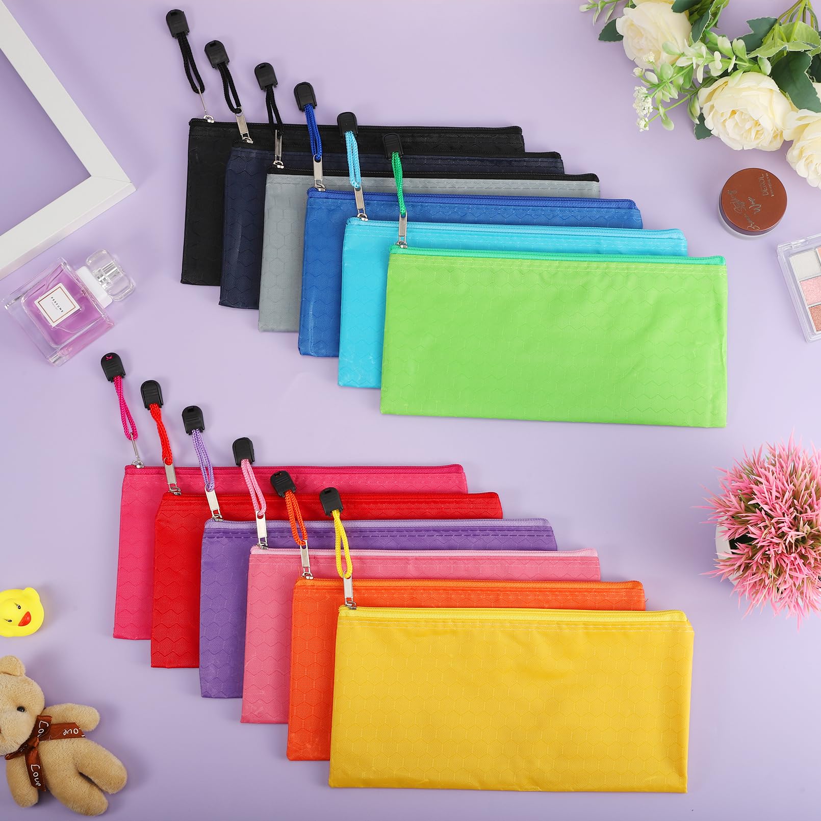 Paquete de 36 estuches para lápices, impermeables, con cremallera, pequeñas bolsas con cremallera, estuche para suministros de oficina, cosméticos, almacenamiento de viajes, 12 colores, 9.3 x