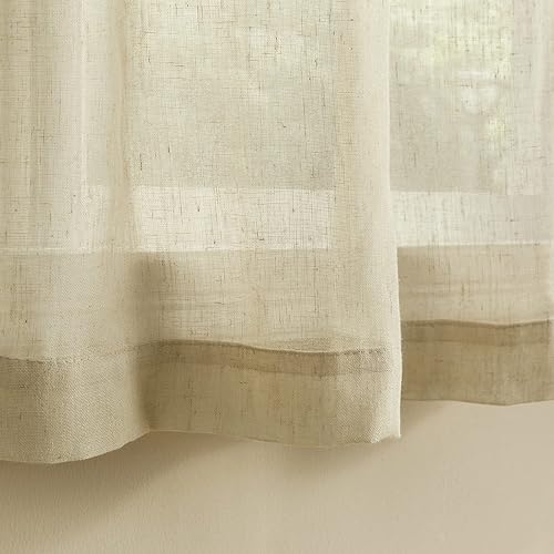 Miniatura 6 de Cortinas rústicas para ventana de cocina, cortinas de lino transparentes con bolsillo para barra para ventanas cortas, juego de 2 paneles, 42