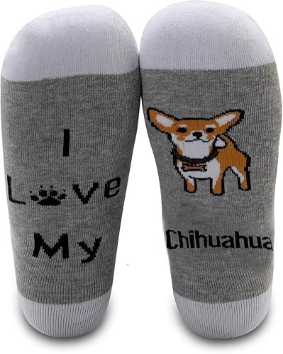 MBMSO Regalos divertidos de Chihuahua, 2 pares de calcetines con texto en inglés "I Love My Chihuahua", regalo para amantes de Chihuahua