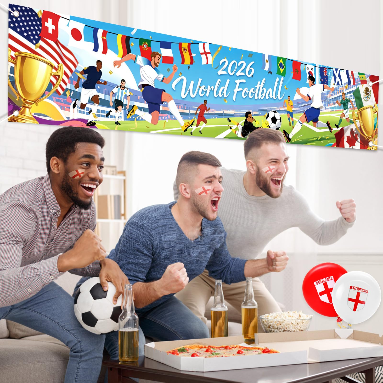 AhfuLife Toile de Fond pour Coupe du Monde de Football 2026, Bannière de Fond de Mondial 2026, Décorations de Fête de Coupe du Monde, 48 Équipes en Tissu pour Jardin, Maison, Intérieur et Extérieur - 3