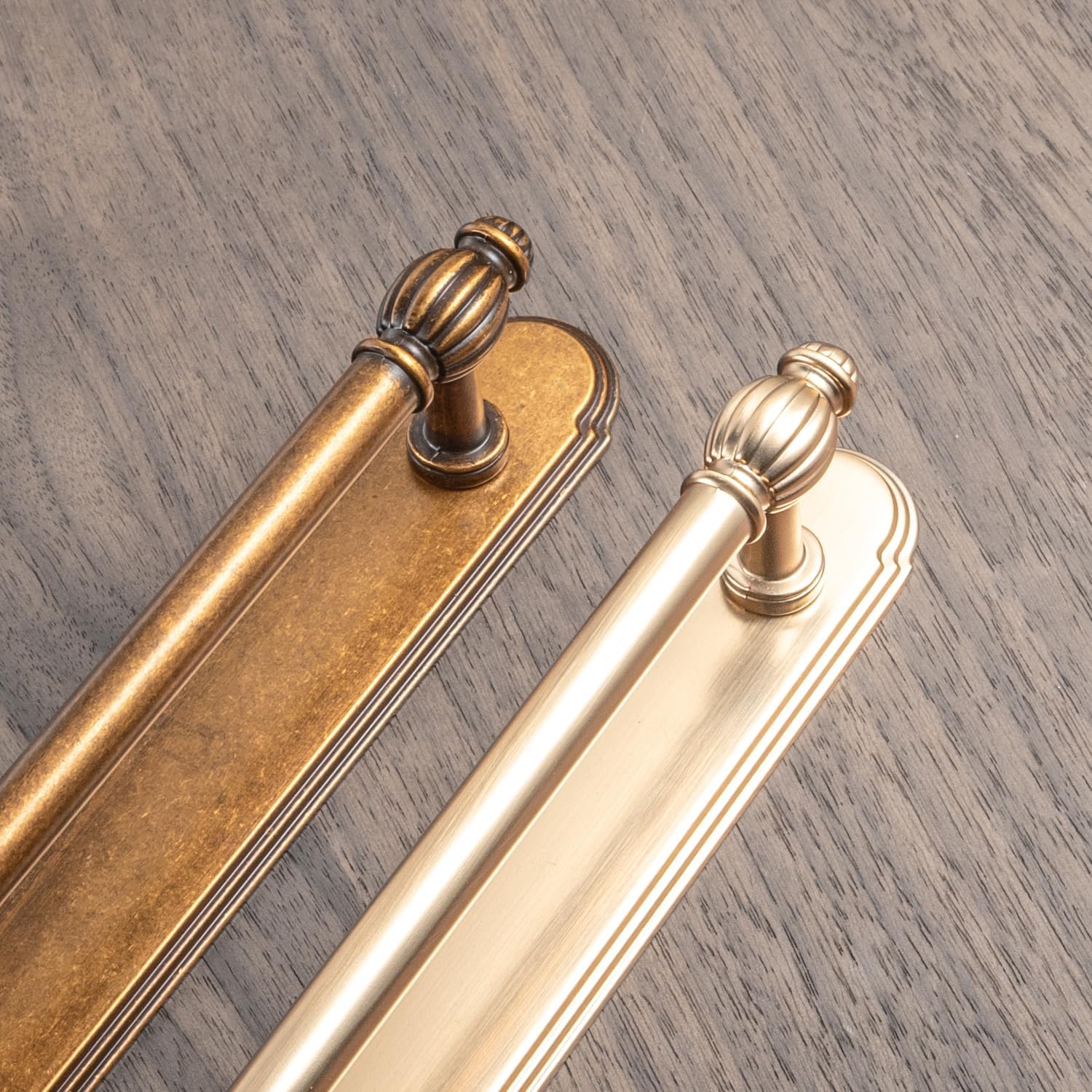 Goo-Ki 5.04" c-c Antique Brass Cabinet Pulls with Back/Base Plate Zinc Alloy Kitchen Hardware - 2 Pack Vintage Brass Bar Drawer Pulls Cabinet Handles with Spacer