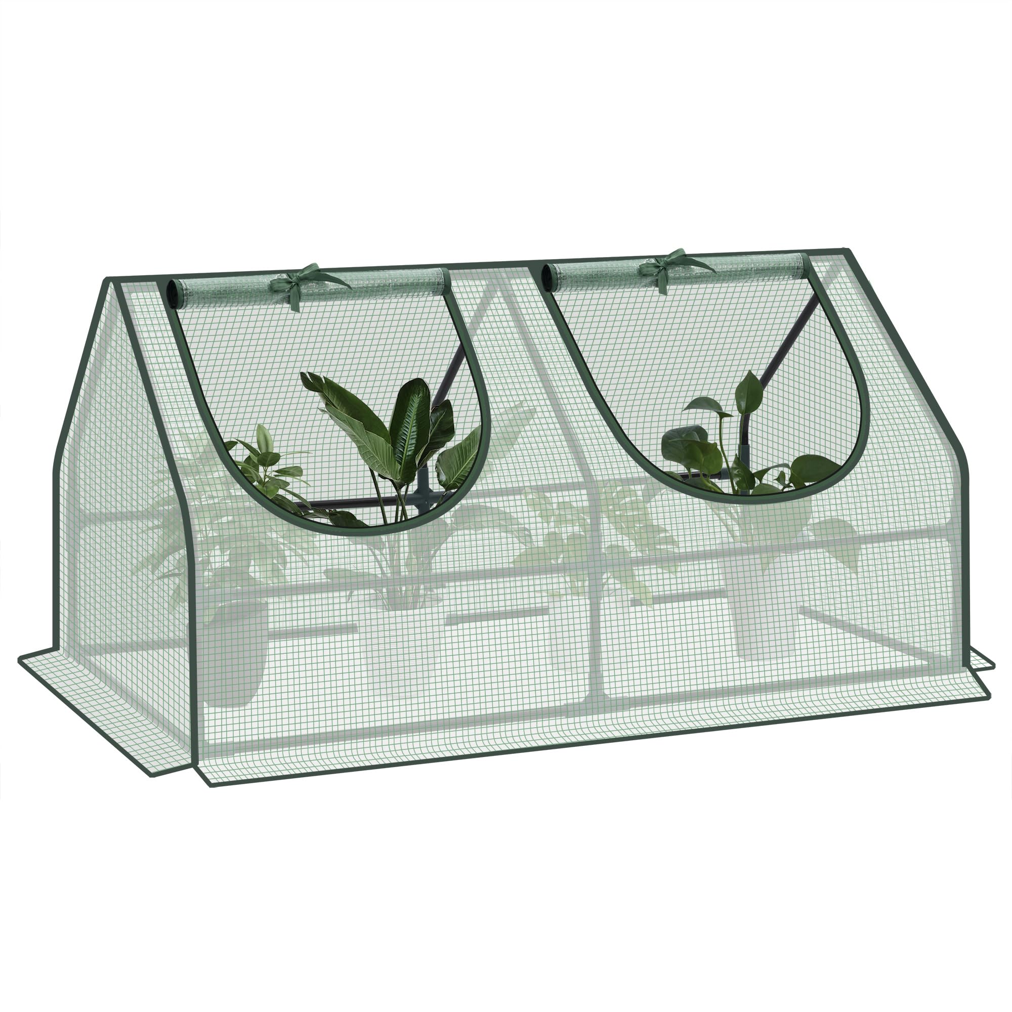 WOLTU Mini Greenhouse with Roll-up Windows, Garden Greenhouse with Metal Frame, 140g/m² PE Cover, 4 Ground Pegs, 120x60x60cm, Green