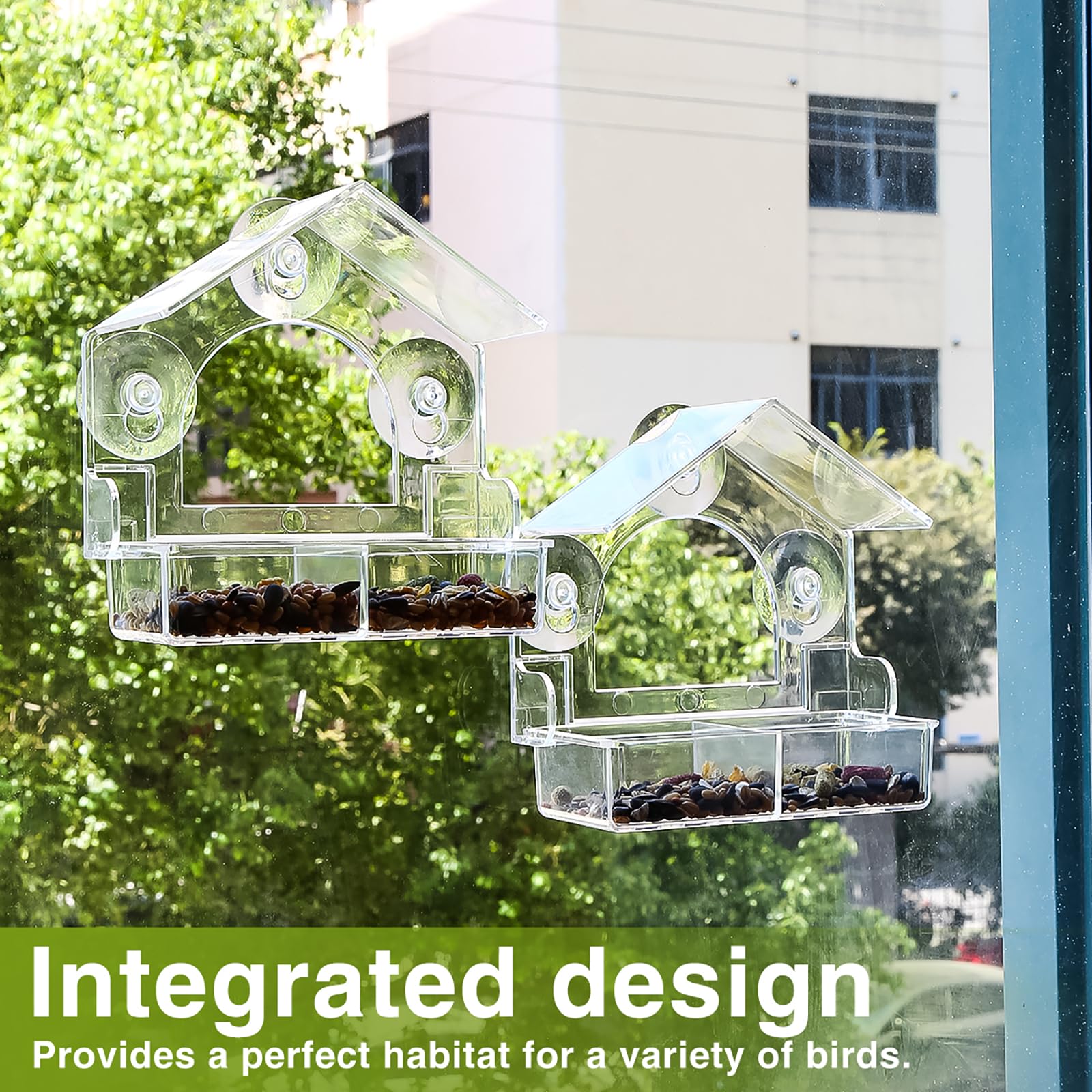 2 comederos para pájaros con ventana con 4 ventosas extrafuertes, comederos transparentes para pájaros, casa para pájaros para ver ventanas al aire libre, bandeja extraíble, casa de pájaros