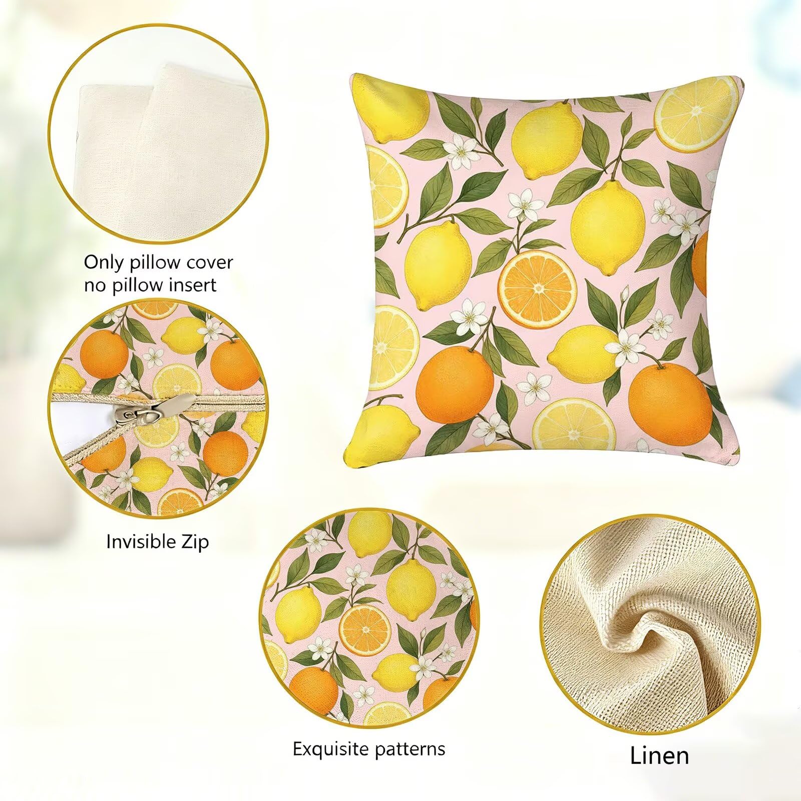 Giallo Federe Cuscini Divano 50x50cm, Cuscini da Esterno Set de 4, Cod-218
