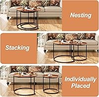 Vista 7 de aboxoo Juego de 2 mesas de centro anidadas, pequeñas mesas redondas de vidrio para sala de estar, dormitorio, mesa de té decorativa con marco