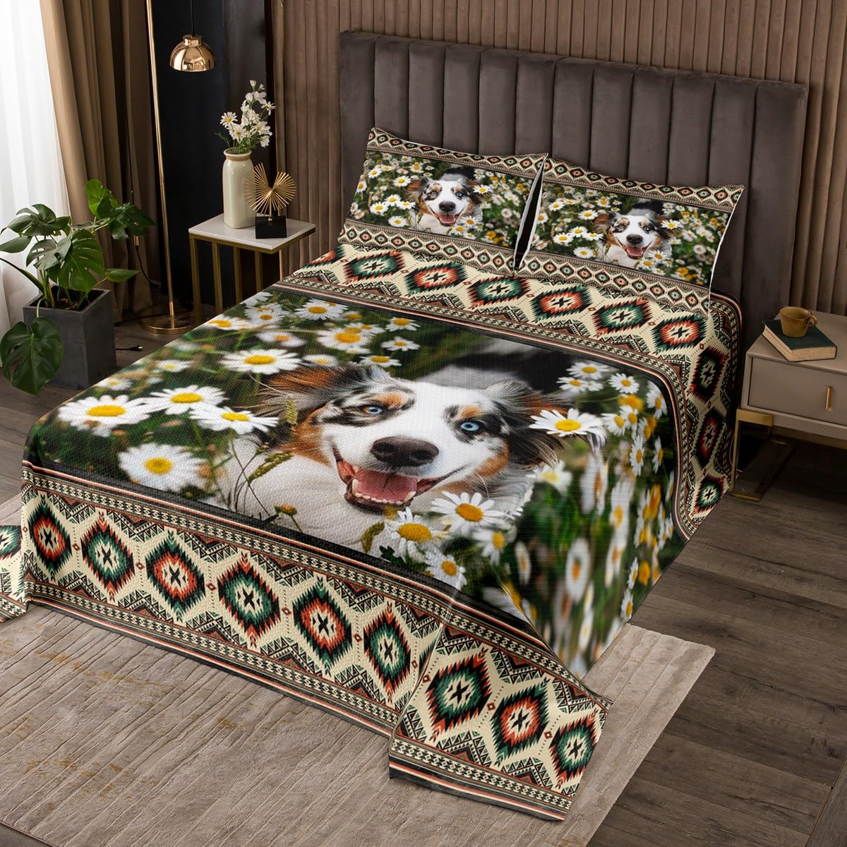 Manfei Kids 3D Dog Kids Bedspread Twin Size, Cute Pet Animal Coverlet Set 2pcs for Boys Girls Teens Room Decor, White Daisy Flower Quilted Coverlet with 1 Pillowcase, Soft Polyester Bedding Quilt