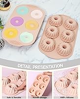 Vista 3 de Jello Molds - 2 moldes de silicona para tartas de tubo estriado, 6 cavidades Heritage, molde de silicona para hornear moldes antiadherentes (rosa)