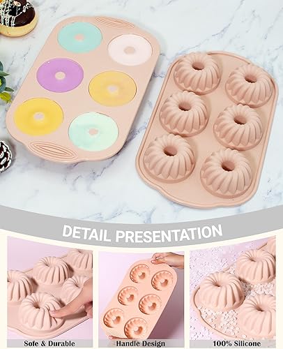 Miniatura 3 de Jello Molds - 2 moldes de silicona para tartas de tubo estriado, 6 cavidades Heritage Bundtlette molde de silicona para hornear moldes