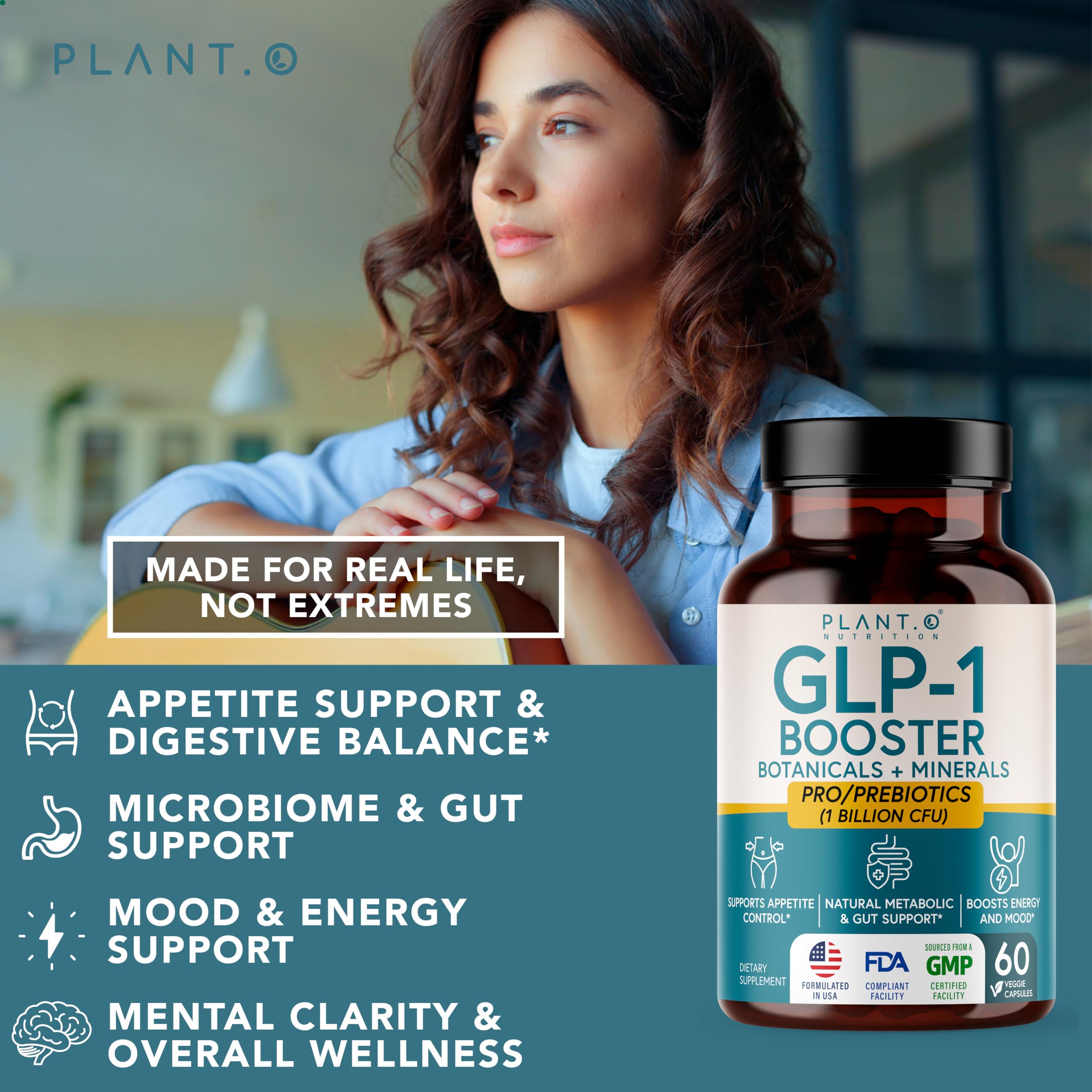 PLANT.O NUTRITION GLP-1 Supplement All in One Appetite Control Metabolic & Gut Support for Men and Women with Pre & Probiotics, Berberine, Cinnamon & Botanicals