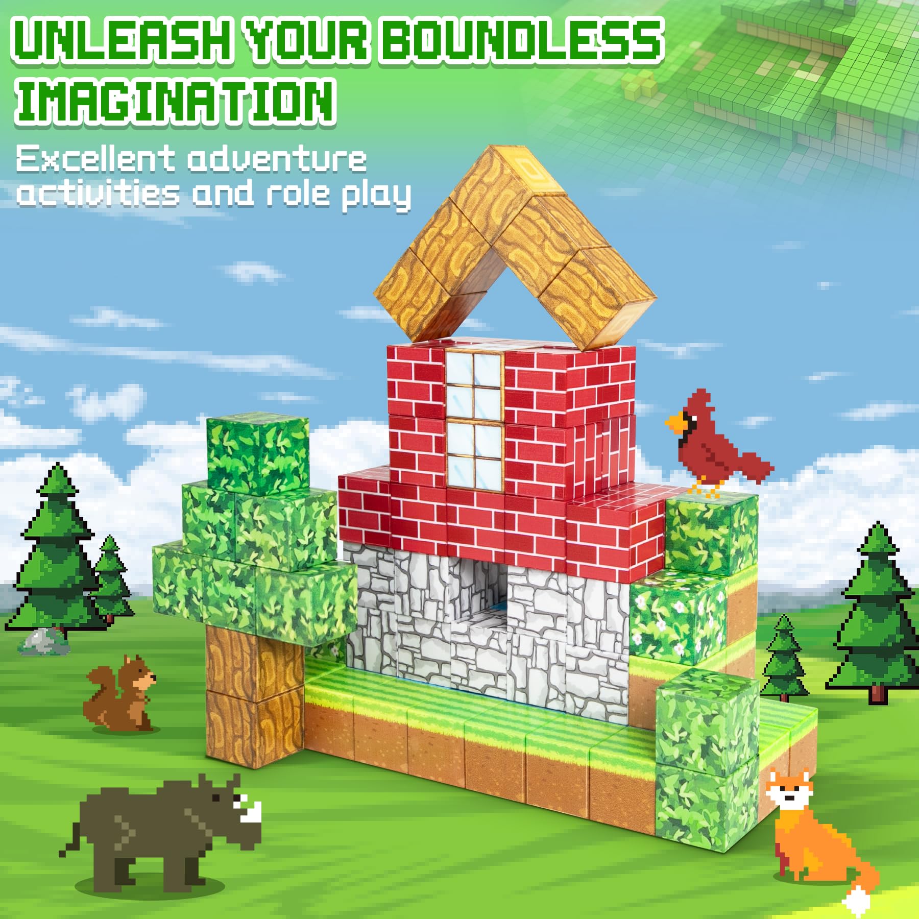 BABECTOY Costruzione magnetica - Giocattoli educativi magnetici per bambini e bambine di 3, 4, 5, 6, 7, 8 anni - Giocattoli sensoriali Montessori per bambini - 54 pezzi