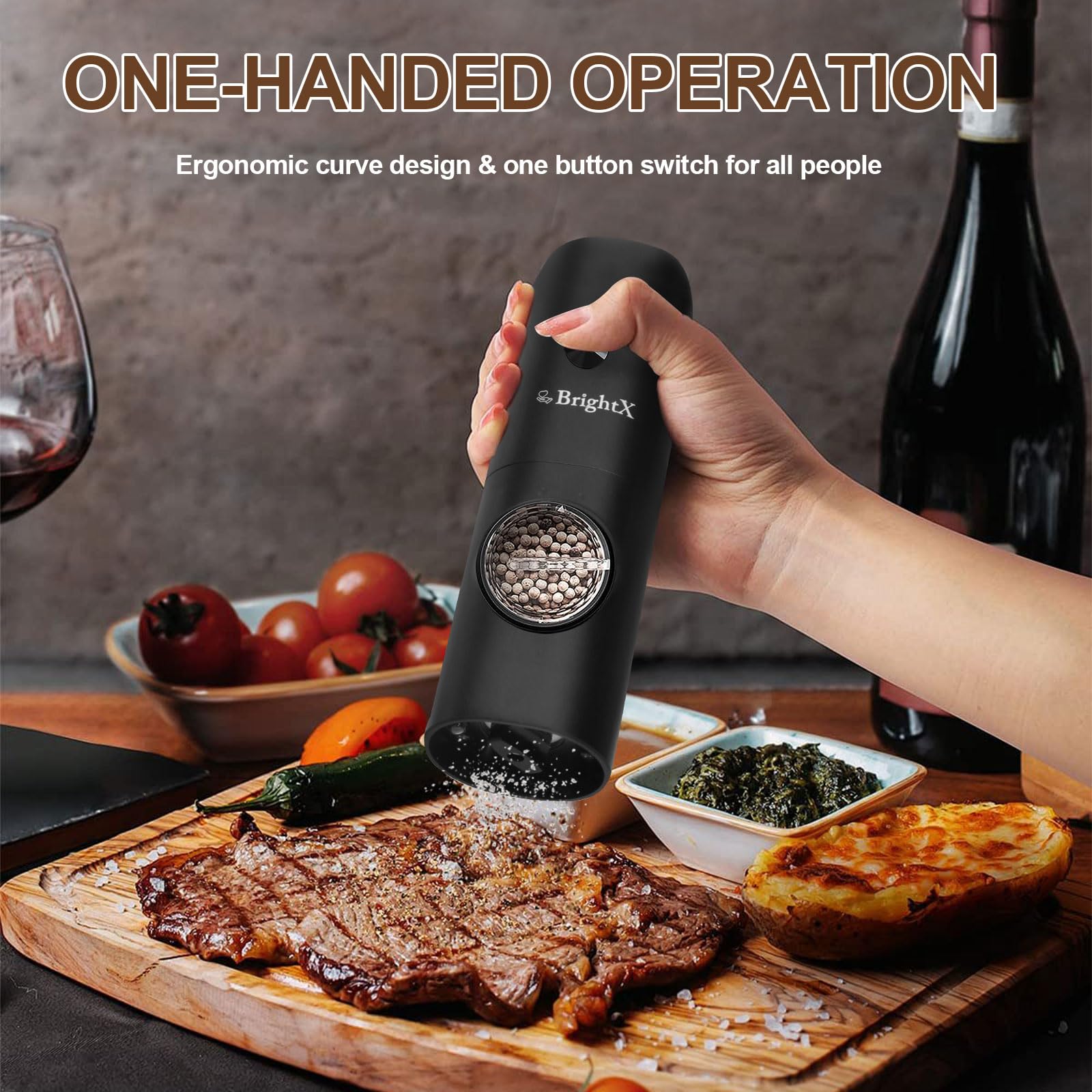 Premium Electric Salt and Pepper Grinder Set – USB Rechargeable Automatic Spice Mills with Charging Base, Adjustable Coarseness, LED Light | Ceramic, Cordless, Refillable, Automatic Salt Shakers