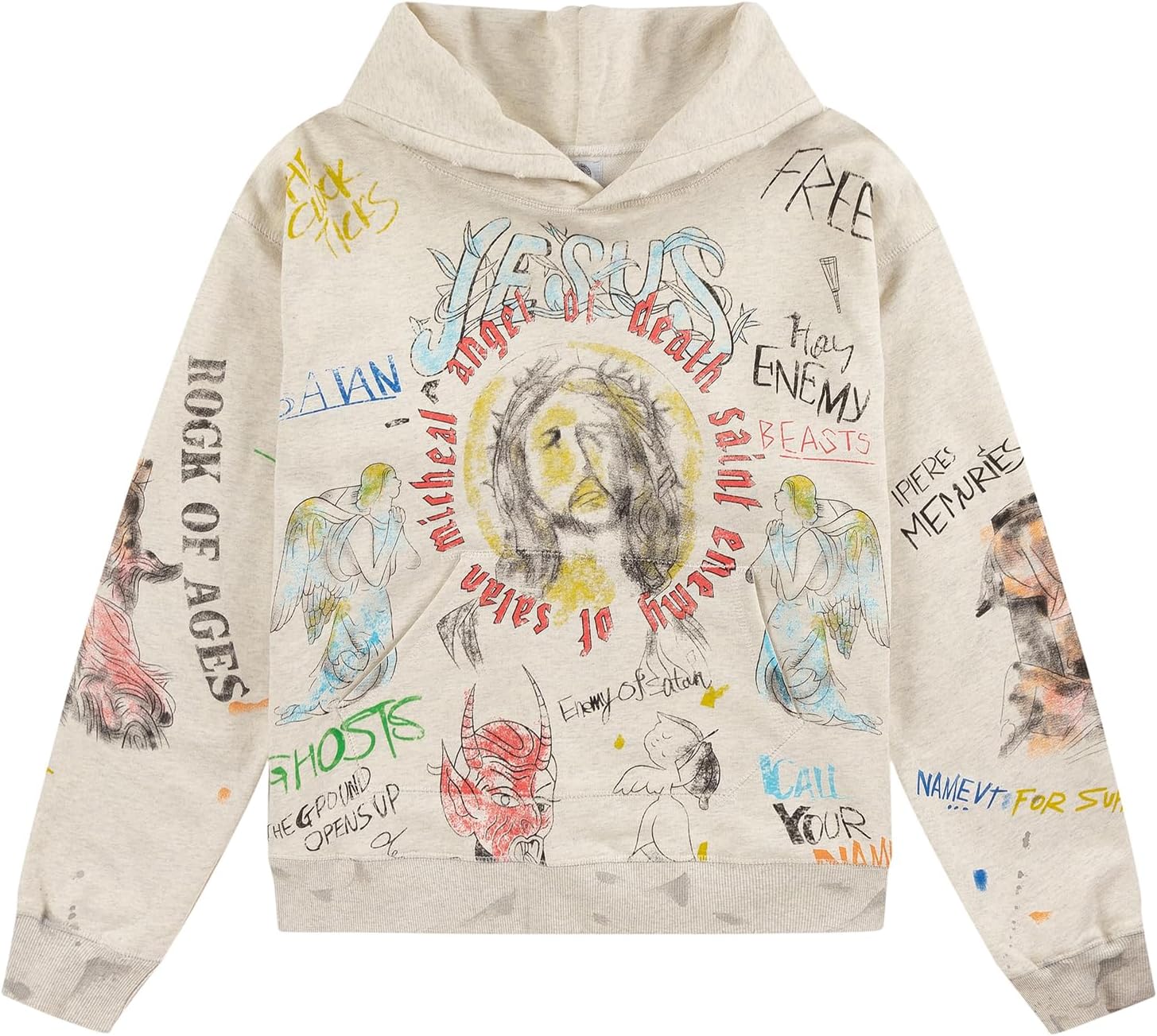 Arnodefrance Men Saint Graphic Hoodie Vintage Oversized Graffiti style Cotton Hoodies Pullover