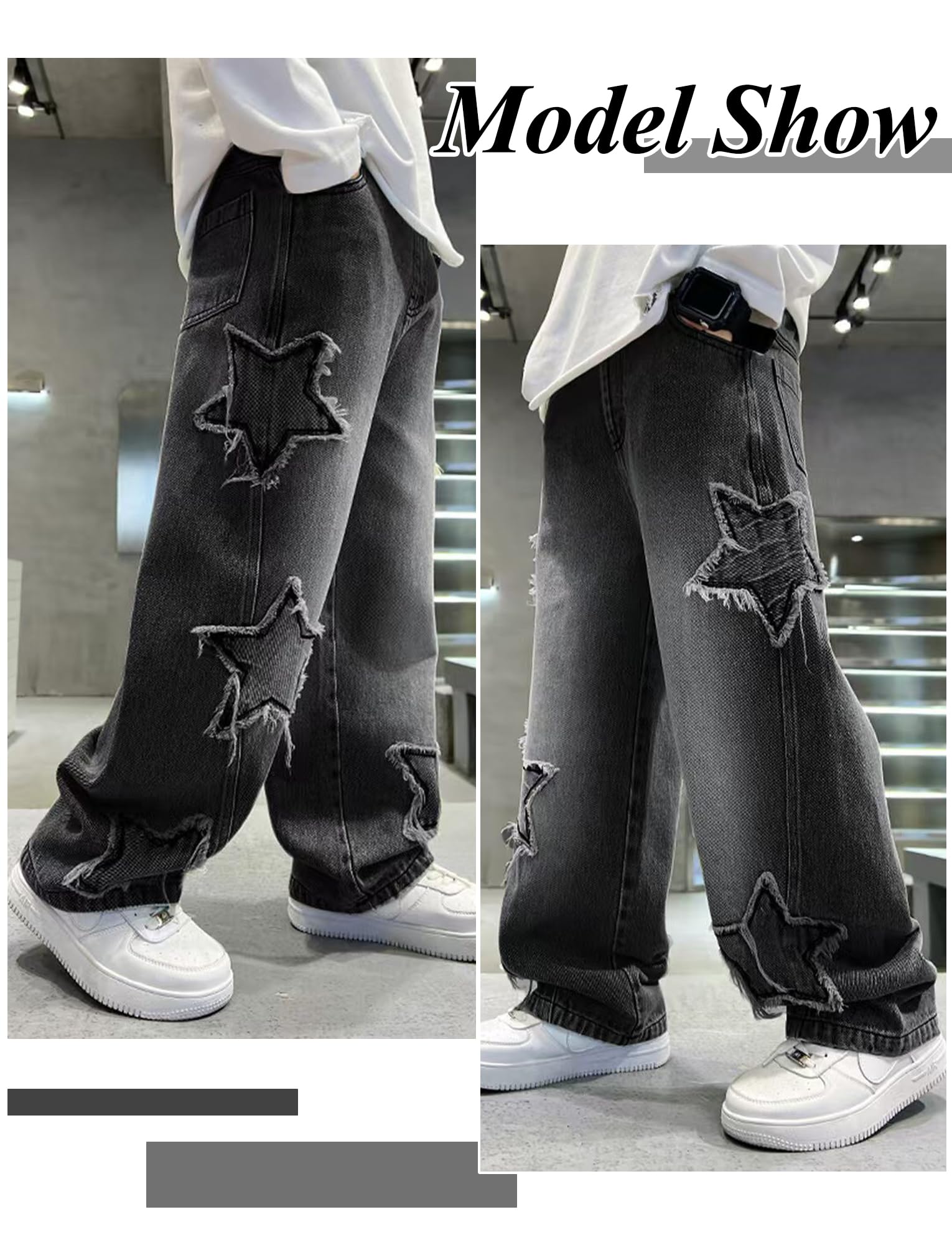 Happy Cherry Baggy Jeans Cargo Hose Y2K Stretch Bund Jeanshosen mit Taschen Streetwear Hip Hop