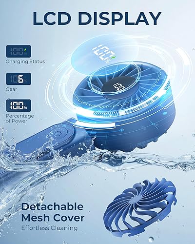 Vista 5 de Ventilador de mano, ventilador portátil, ventilador personal recargable de 4000 mAh, mini ventilador de escritorio plegable de 180° con 6 Azul