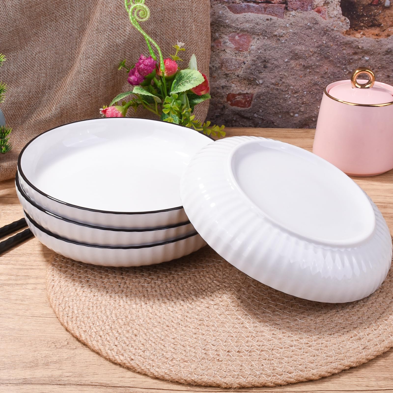 Platos llanos de cerámica, 7 pulgadas, juego de 4, color blanco