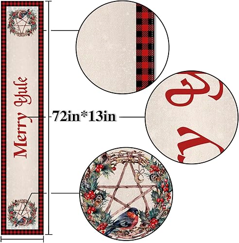Miniatura 5 de Nepnuser Yule Camino de mesa nórdico Wiccan pagano decoración de Navidad interior invierno vacaciones Navidad hogar cocina decoración 72 pulgadas