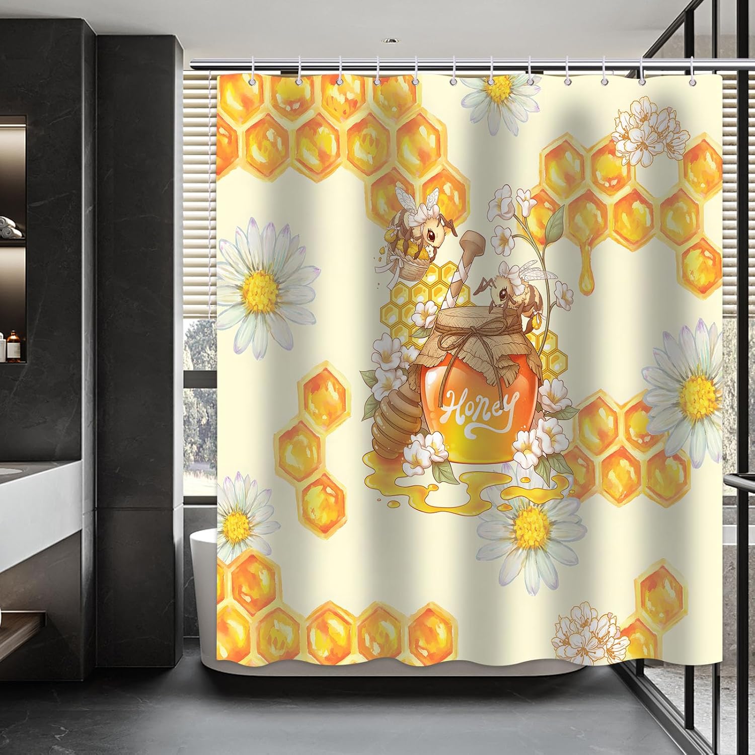 DLTAY Honey Bees Shower Curtain for Bathroom, Cute Cartoon