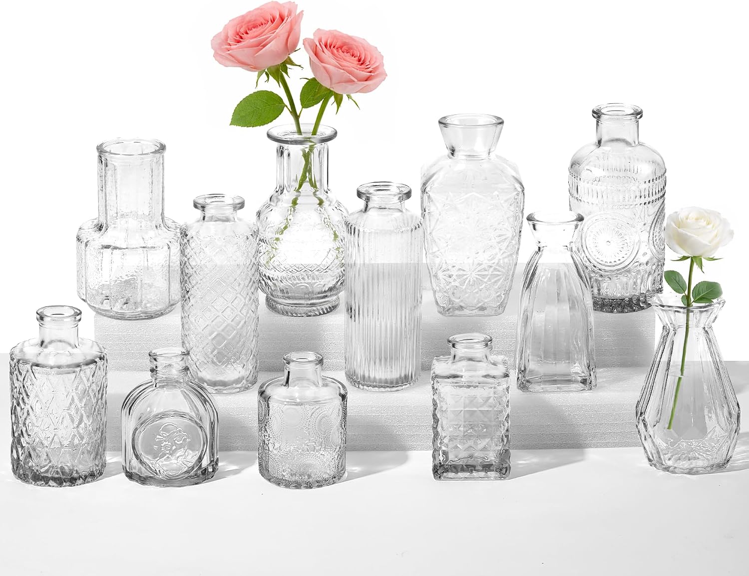 32 Pack Glass Bud Vase Set, Small Flower Vase Set Bud Vases for Wedding Centerpiece Table Decor, Vintage Small Vases for Room Home Dining Party Table Center Decor (Clear Set, 32 Pack)