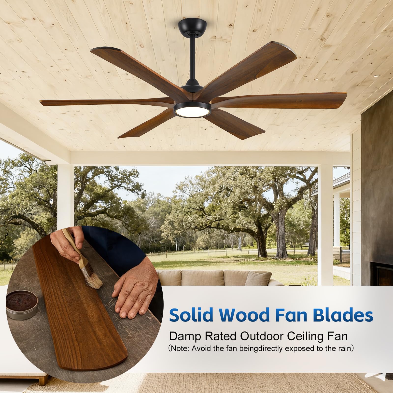 72 Smart Outdoor Ceiling Fan with Light via Wifi Alexa Modern Farmhouse Wood Ceiling Fan Propeller Damp Rated — view 6