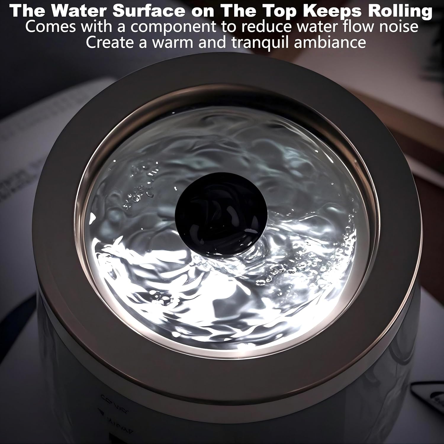 VOREEN Handblown Art Glass Tabletop Fountain, Quiet USB Desk Water Feature for Home & Office, Artisan-Made Landscape Glass Water Design with Soft White Ambient Glow, Collectible Décor Gift – Grey