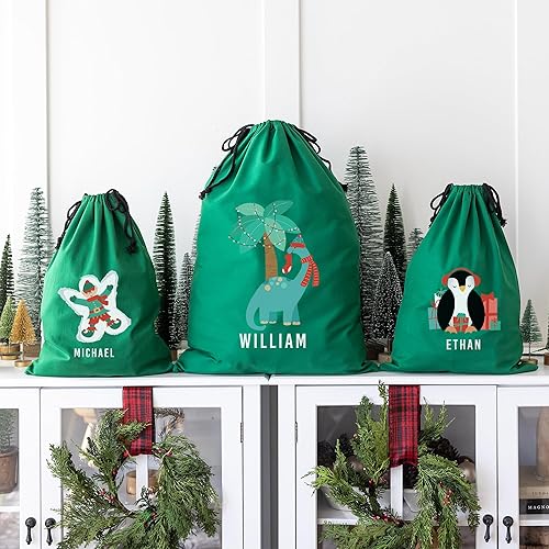 Miniatura 4 de Qualtry Bolsa de Navidad personalizada de Papá Noel para regalos infantiles (diseño de muñeco de nieve), saco gigante de algodón con cordón, bolsa