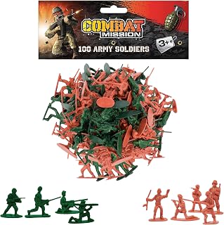 D.A.Y. Republic WWII Plastic Toy Soldiers – 100 Green & Brown Army Men Figures, 3.5cm, Age 3+, Kids Military War Game Action Set