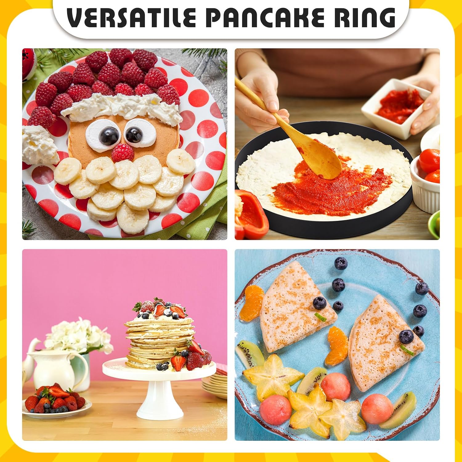 Tioncy Large 4 Packs 8 Inch Omelette Rings for Griddle Stainless Steel Nonstick Pancake Molds Round Omelet Egg Ring Maker with Silicone Handle Grill and Oil Brush for Frying Egg Omelette Muffins