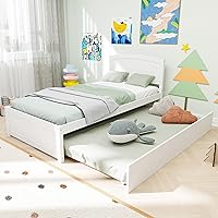 Callales Twin Trundle Bed Frame - Solid Pine Wood Pull-Out Daybed with Headboard, Slat Support, No Box Spring, White
