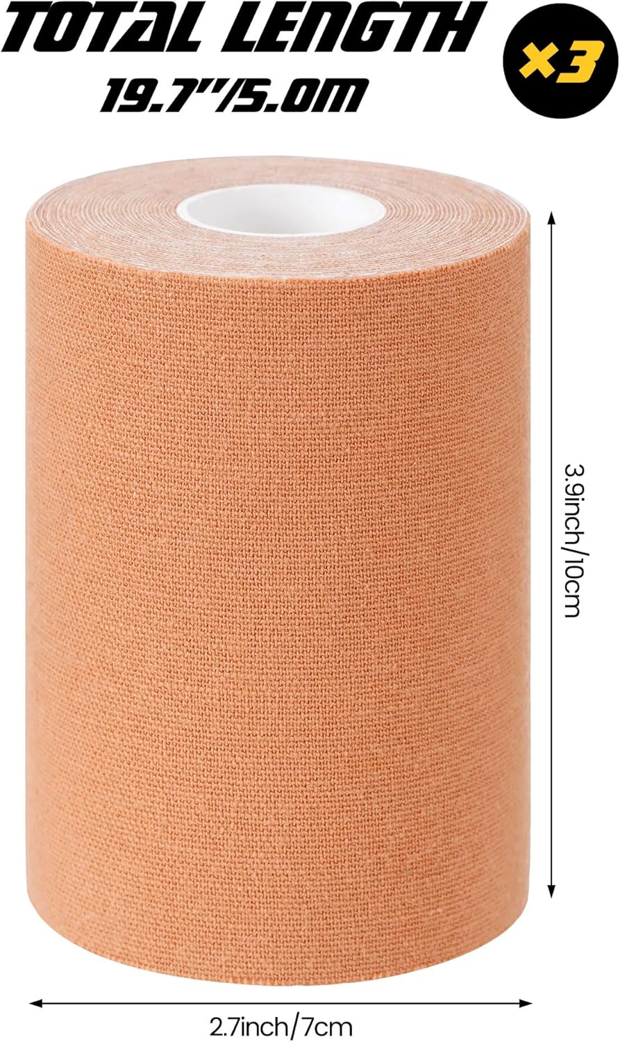 4 Rolls Kinesiology Tape, 4 in x 5.5 yd Athletic Tape kt Strips Waterproof Muscle Support Elastic Adhesive Sport Tape for Pain Relief Joints Knee Ankle Shoulder Wrist, Beige - Image 2