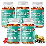 BIO VITALICA Sea Moss Gummies Elderberry BioVitalica - Vitamin C D + Zinc - Irish Seamoss Vegan Gummy with Sea Moss Gel & Powder for Immunity, Detox - for Adults and Kids (5Packs)
