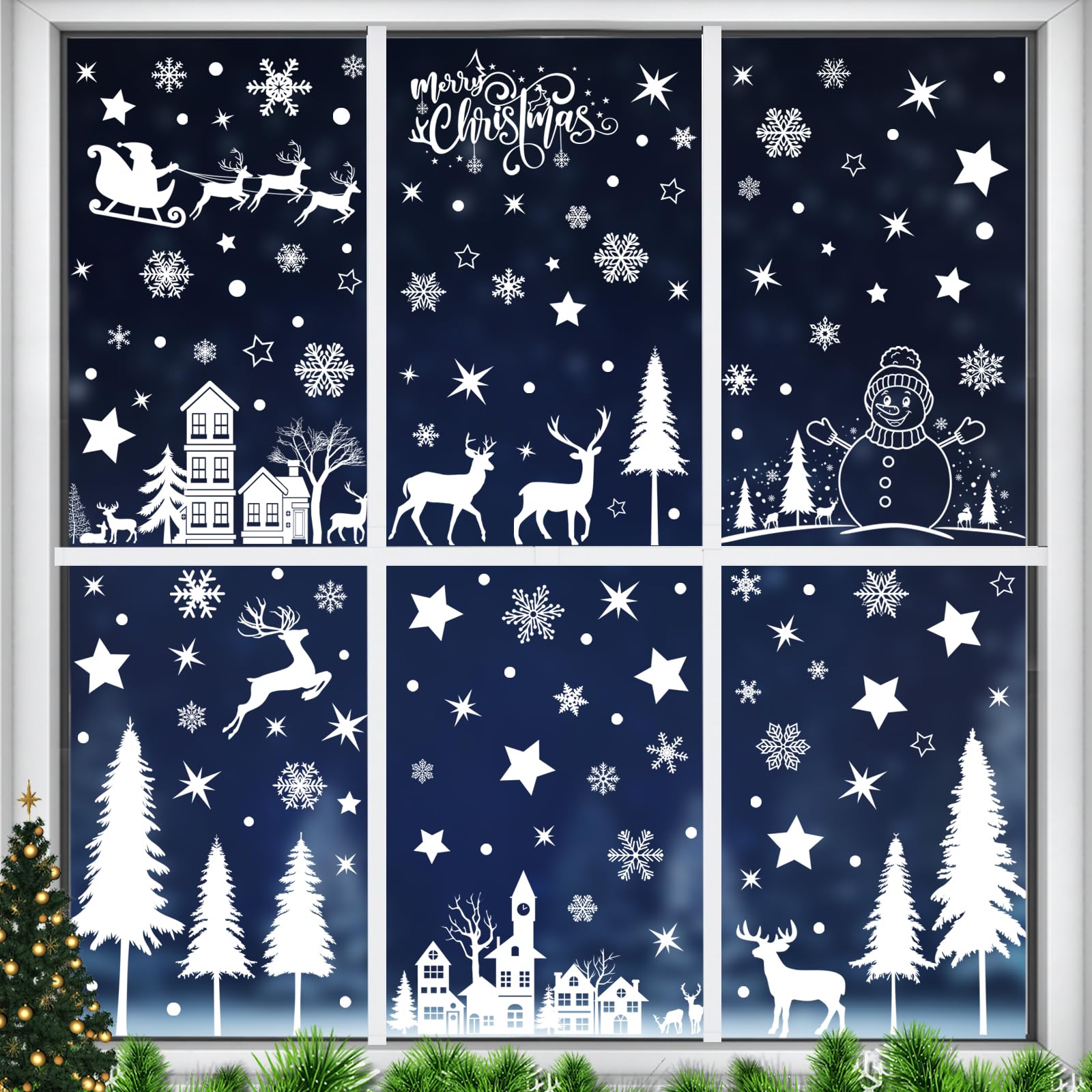 Zindoo 318 PCS Christmas Window Stickers, 10 Sheets Christmas Decorations — image 1
