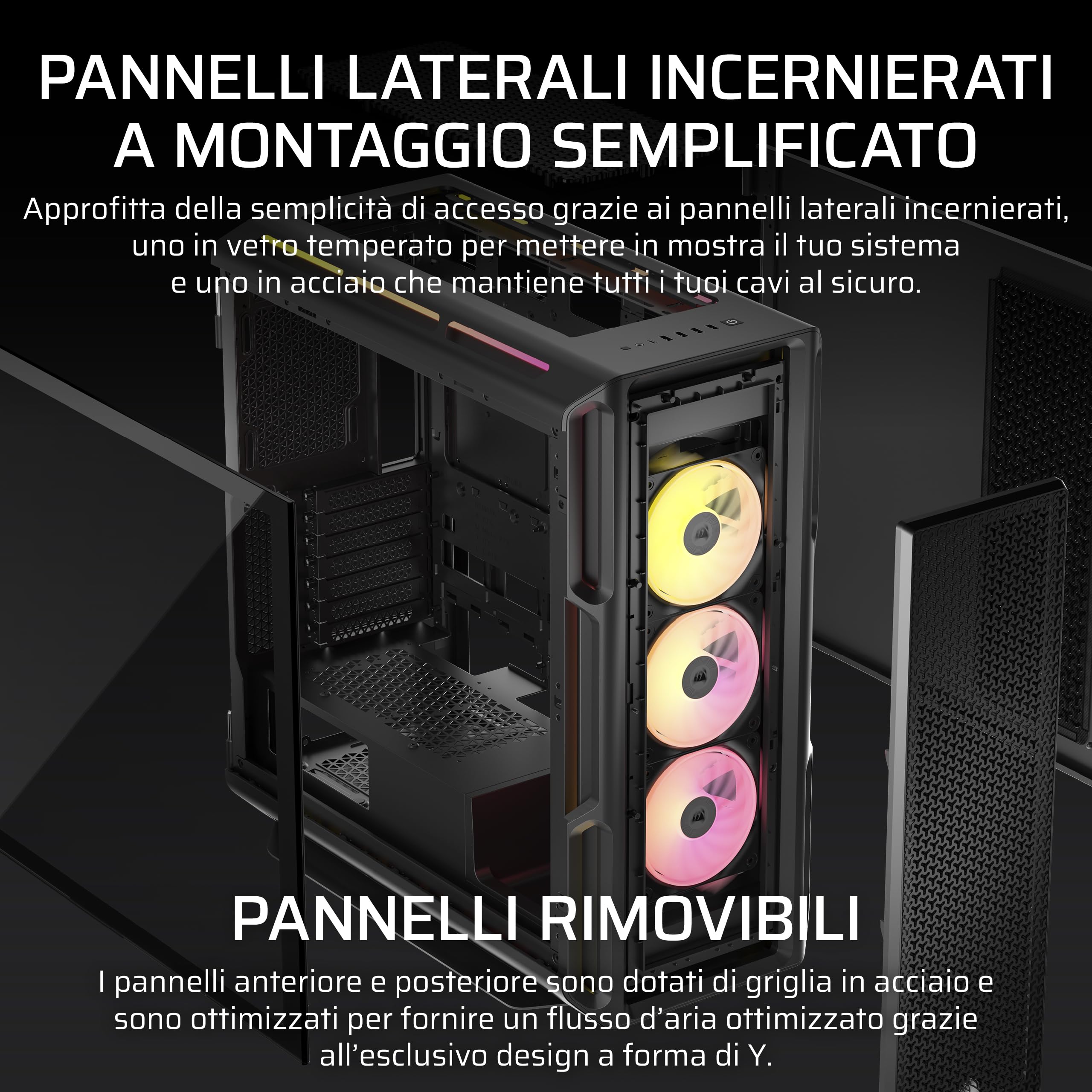 CORSAIR iCUE LINK 5000T LX RGB Mid–Tower ATX PC Case – 3 ventole LX120 RGB preinstallate, strisce luminose Aurora integrate, interni spaziosi, Hub di sistema iCUE LINK incluso – Nero