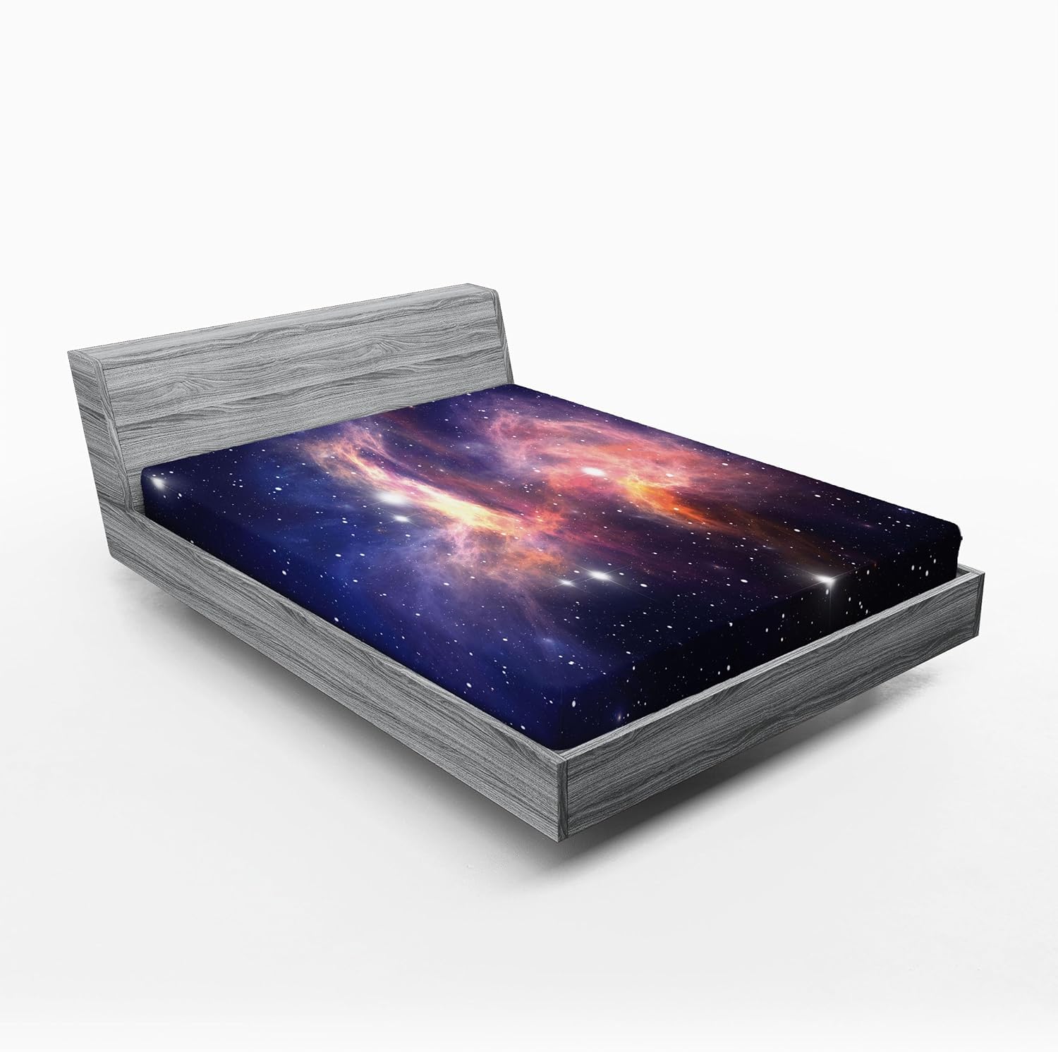 Ambesonne Galaxy 2 Pack Fitted Sheet, Stardust in Universe, Bed Cover All-Round Elastic Deep Pockets 2 Pieces, Package Contains 2 Queen Size Fitted Sheets, Orange Purple