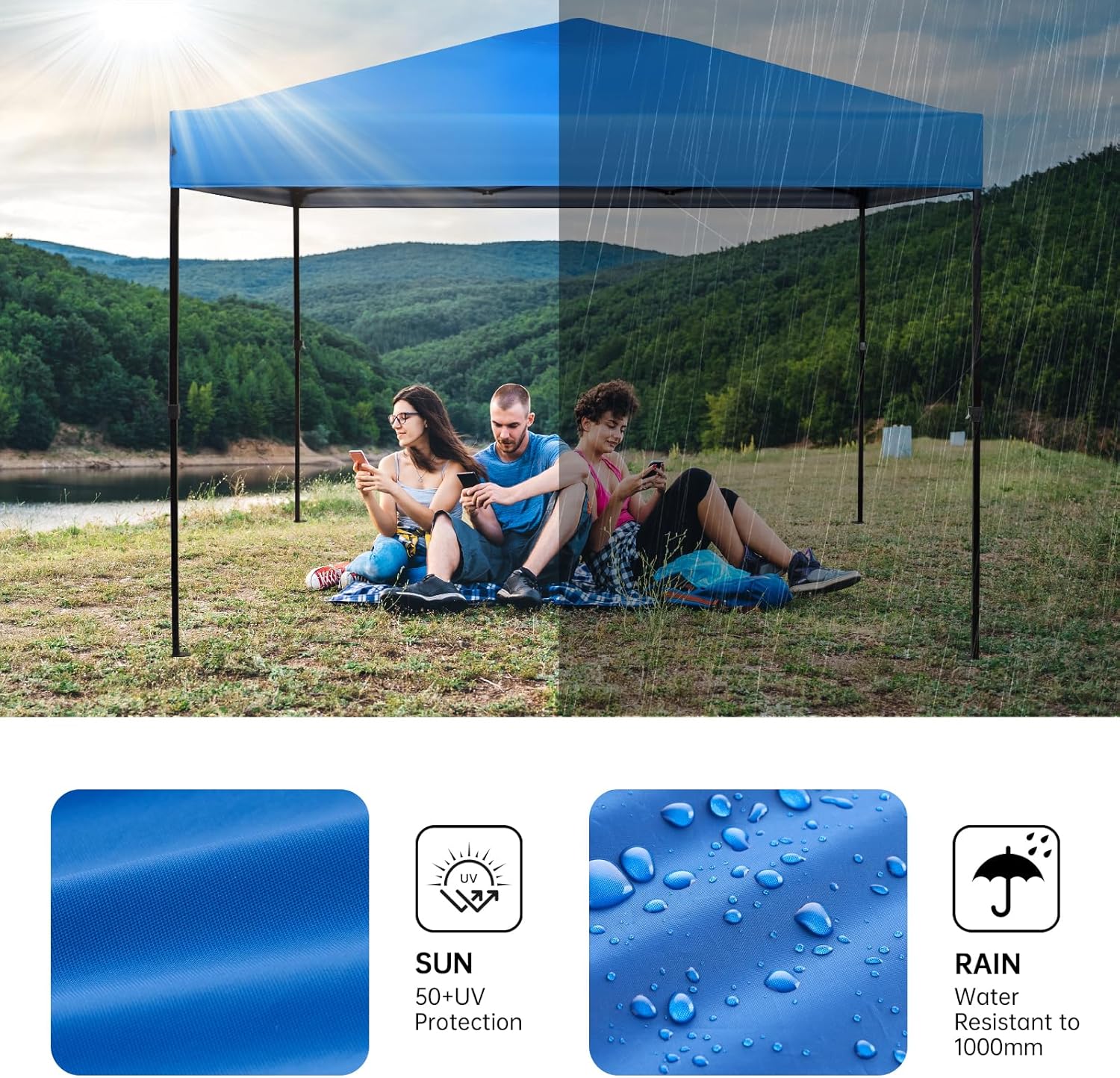 10×10 Canopy Replacement Top, Pop Up Canopy Replacement Tent Cover for Straight Leg Frame, Waterproof Canopy Top Cover for Garden Patio Camping (Top Only)(Blue)