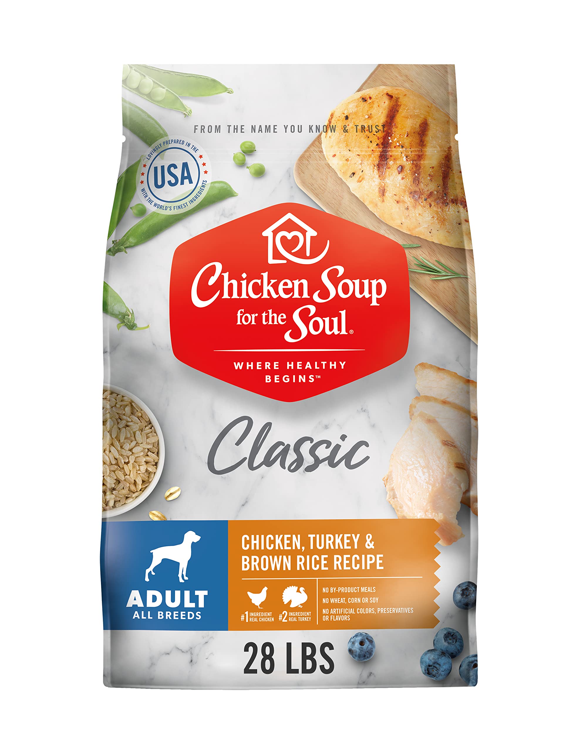 Chicken Soup for the SoulPet Food Adult Dog Food, Chicken, Turkey & Brown Rice Recipe, 28 lb. Bag | Soy Free, Corn Free, Wheat Free | Dry Dog Food Made with Real Ingredients