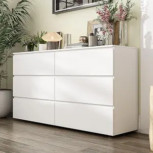 WOODTIME 59" Double Dresser with 6 Handleless Drawers, Modern White