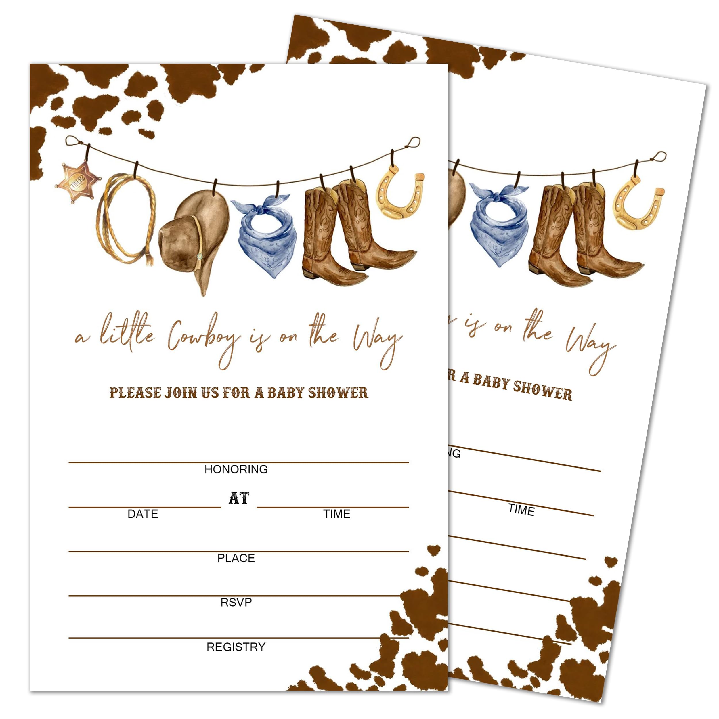 Baby shower invitation with Envelopes for boy, cowboy theme babyshower party supplies, Set of 25
