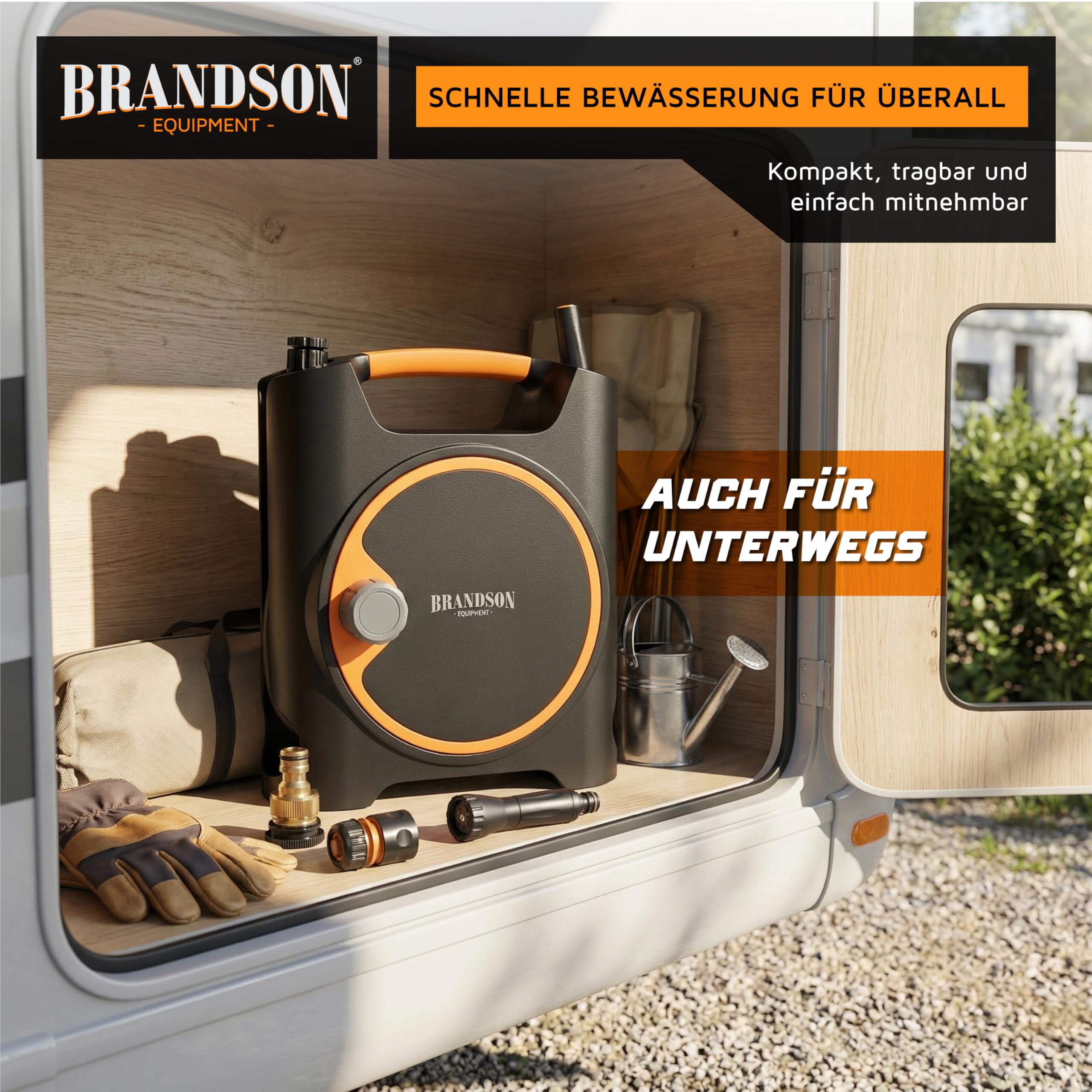 Brandson - Schlauchbox 10 + 1,5 m - Gartenschlauch Trommel 3/4 Zoll - Schlauchaufroller - 10 Meter Schlauch – 11 mm Schlauchdurchmesser – Schnellkupplung ½ Zoll – Schlauchtrommel für Garten Terrasse