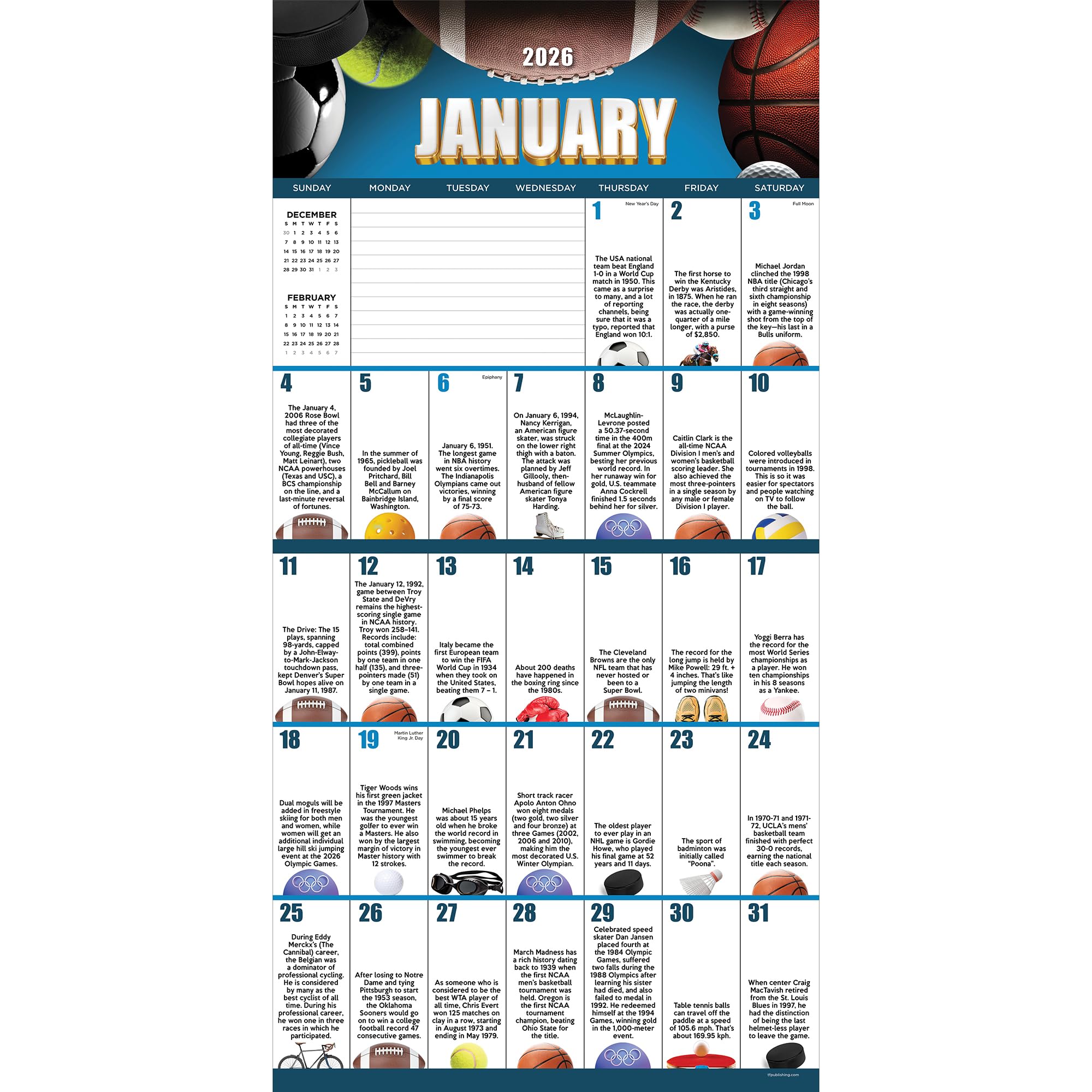 Amazon.com: TF Publishing 2026 Sports Facts & Trivia Wall Calendar
