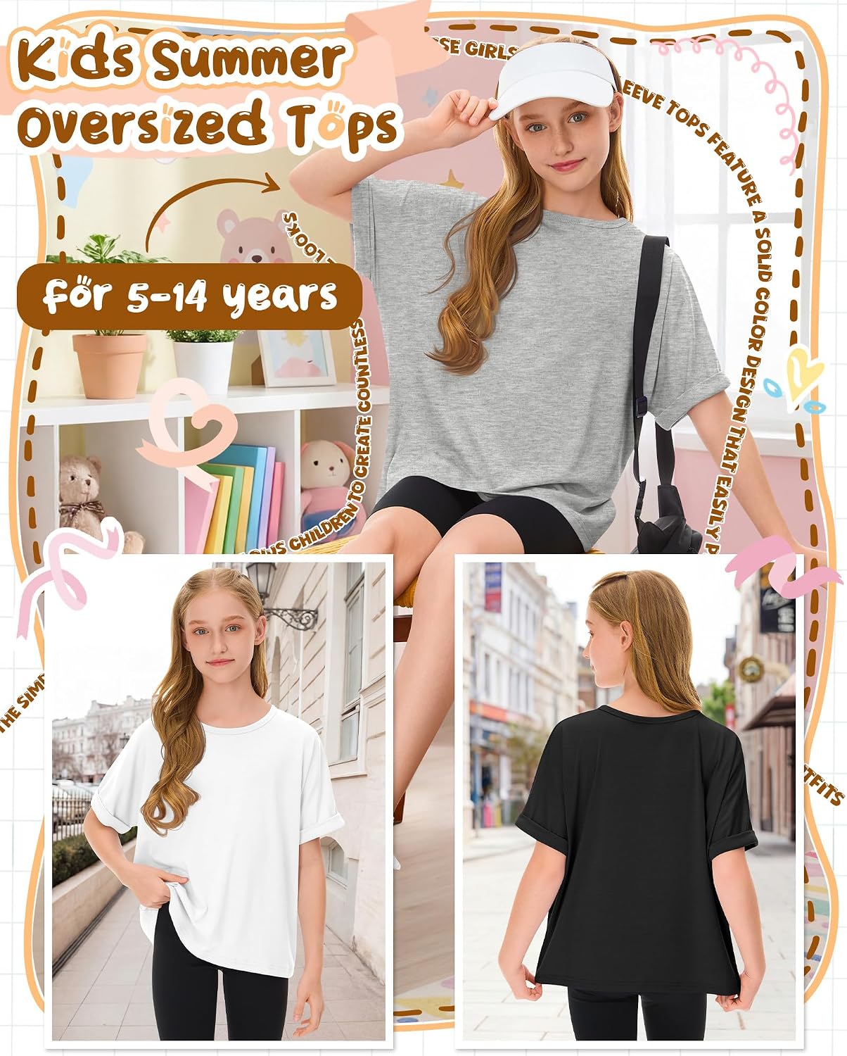 3 Pack Girls Oversized T-Shirt