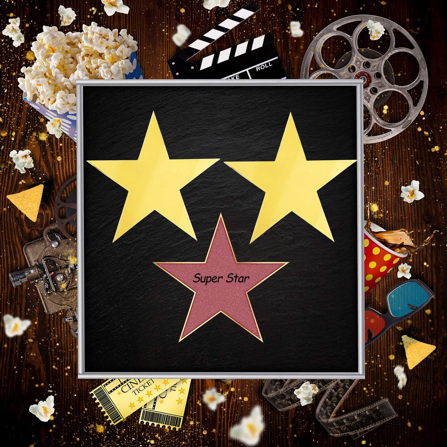 24 Pieces Movie Star Cutouts Star Cardboard Movie Night Star Paper Card for Movie Night Party Decoration,11 Inches