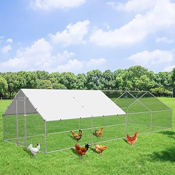 NUGRIART Extra Large Metal Chicken Coop Walk-in Poultry Cage Hen Duck Run House with Waterproof & Anti-UV Cover Galvanized Rabbits Habitat Spire Shaped Cage for Outdoor Yard Farm Use