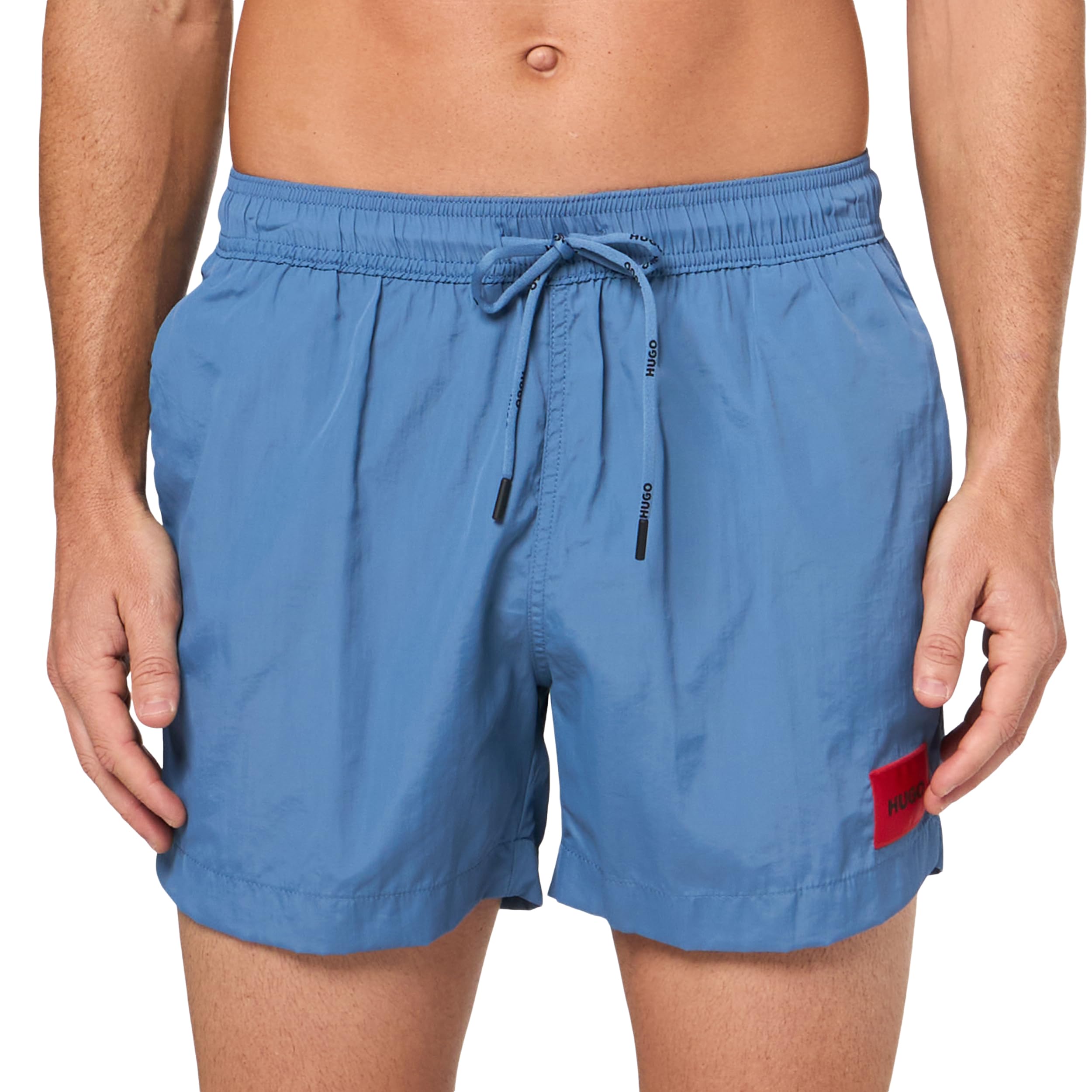 HUGO Men's Square Logo Swim Trunk, Acai Blue, Medium