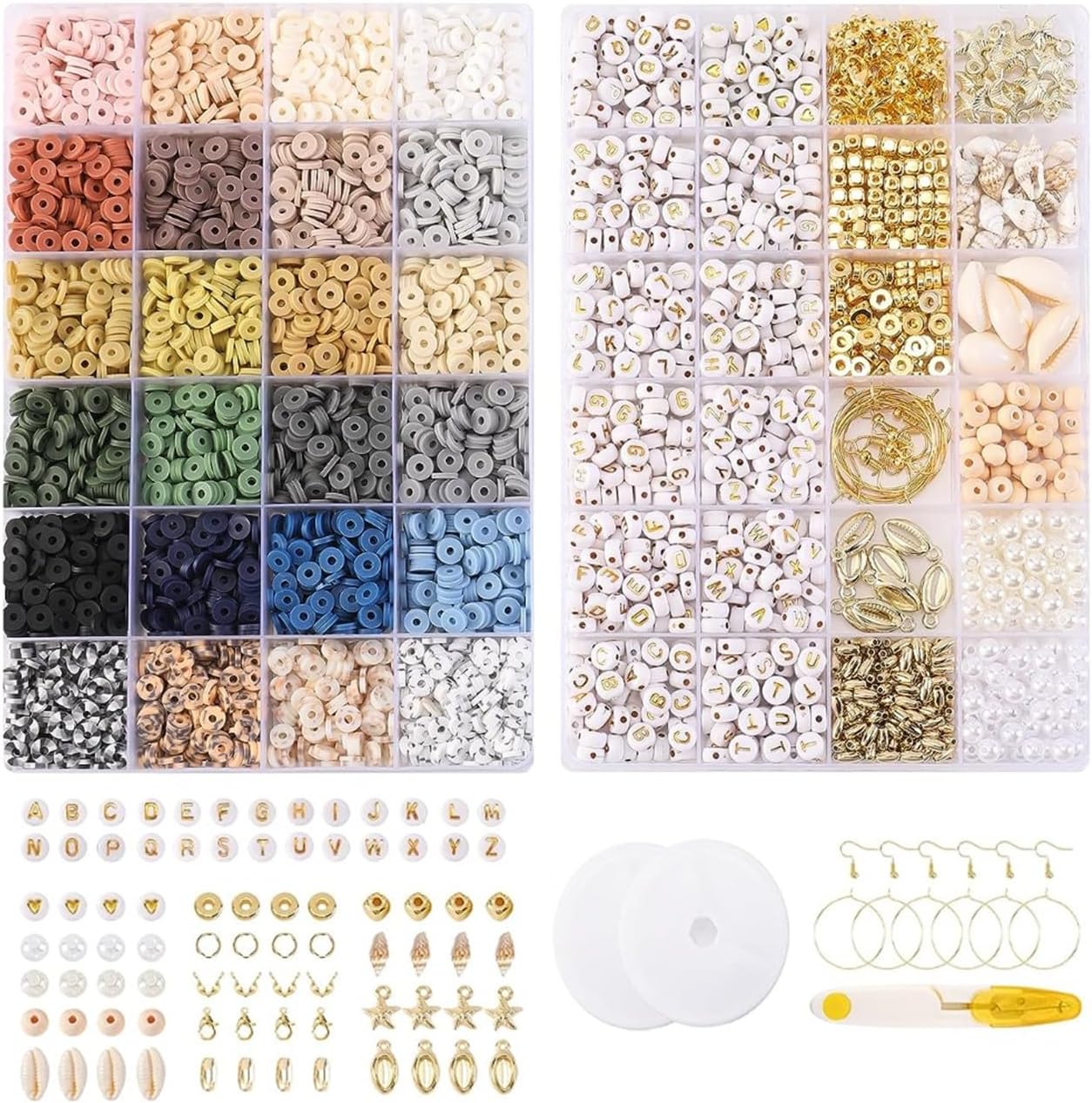 Bluedale 6150 Pcs Clay Beads Kit For Bracelets - 24 Colors, 6mm Heishi Beads With Charms & Elastic