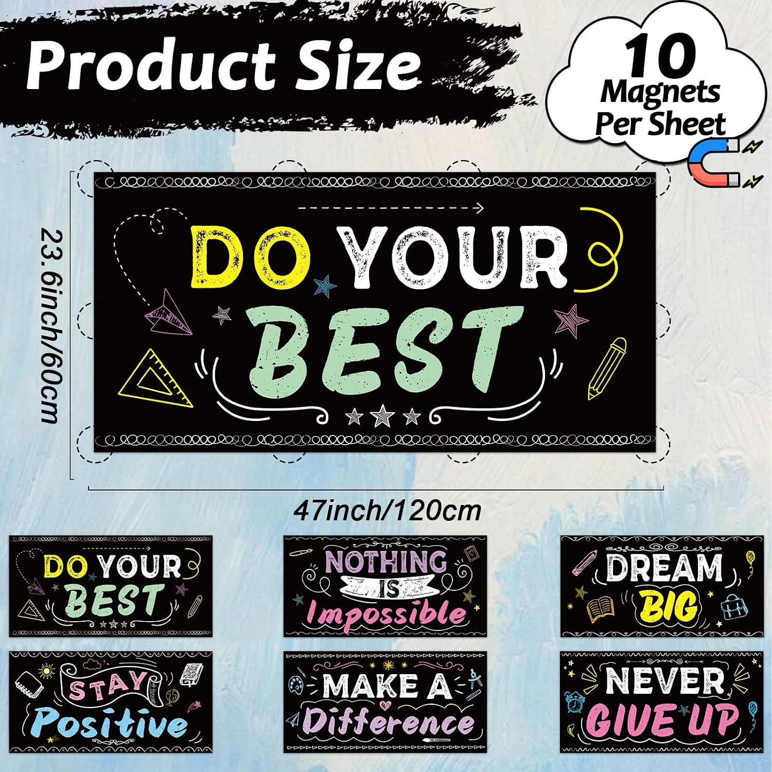 6Pcs Inspirational Fluorescent Light Covers for Classroom Ceiling Light 4x2Ft Motivational Word Magnetic Lights Cover Filter Easy Install for Back to School Office Hospital Ceiling Supply (Blackboard)