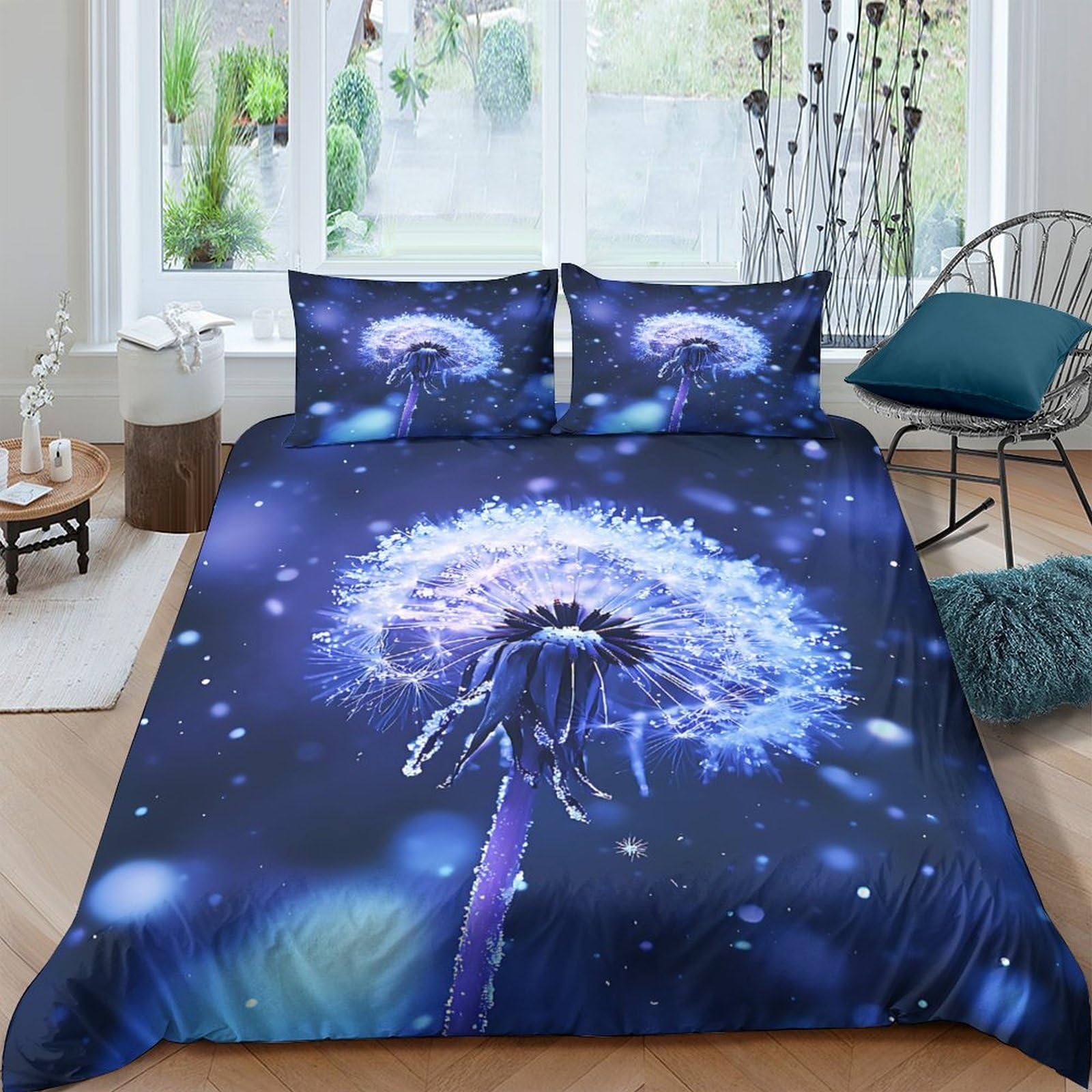 Ctjqhvkz Style-7 3D Printed Blue Dandelion Fitted Sheet Microfiber Soft Breathable Night Sky Mattress Cover For Bedroom Guest Room Decor Single（135X200cm）