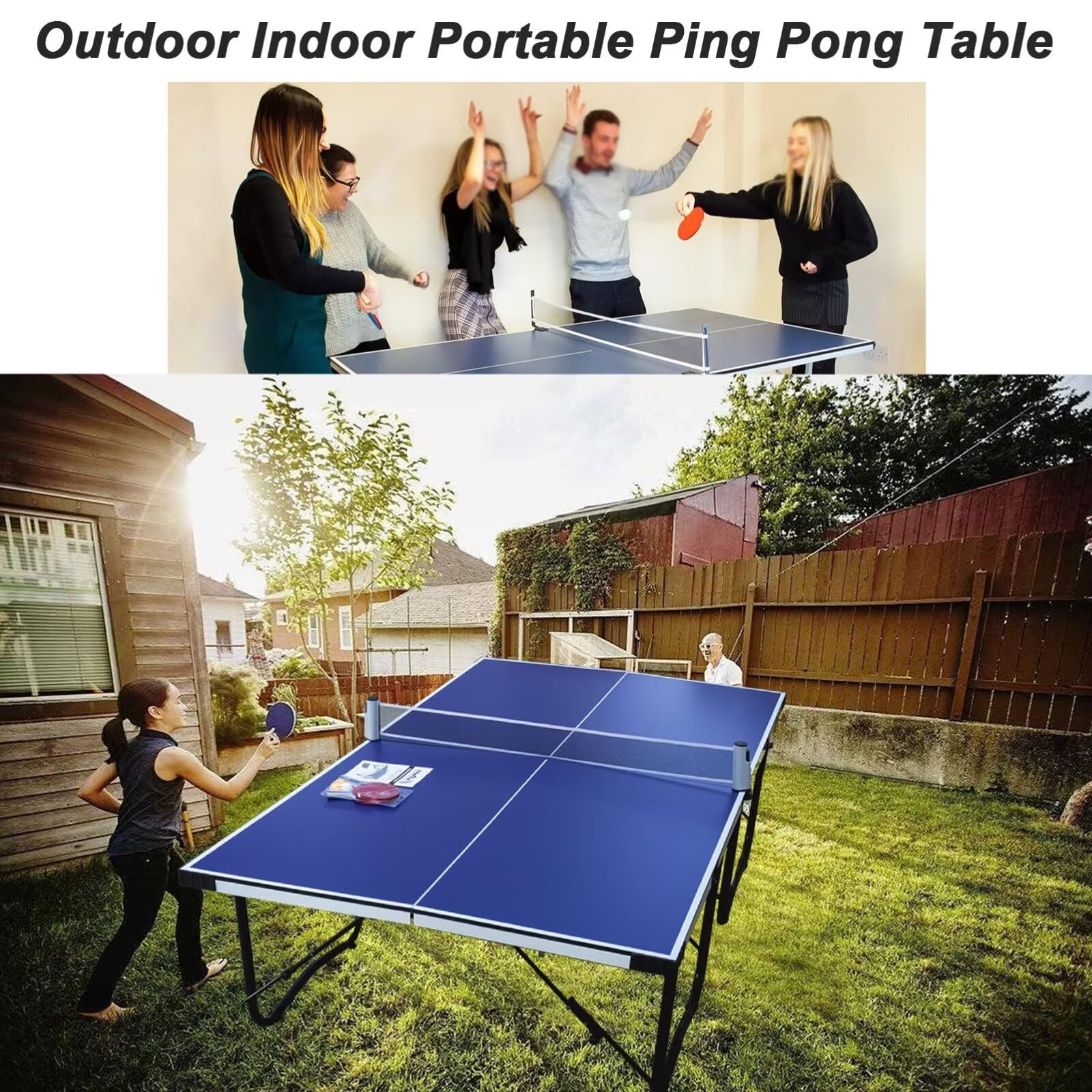Tavolo da Ping Pong, Tavolo da Ping Pong Portatile per Interni ed Esterni, Tavolo da Ping Pong Pieghevole Compatto a 4 Gambe da 9 Piedi, Tavolo Professionale Pieghevole di Dimensioni Standar