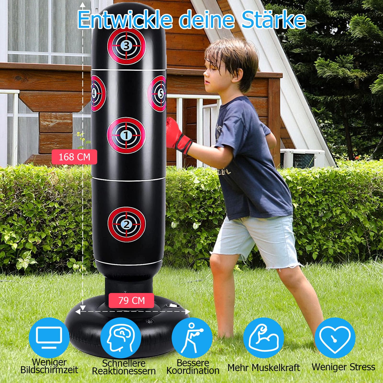 Saco de boxeo infantil de pie 168 cm PVC para entrenamiento niños 3-12 años